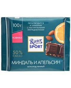 RITTER SPORT dark chocolate Almond and orange, 100 g