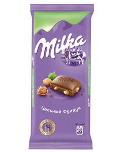 Milka milk chocolate whole hazelnuts, 90g