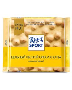RITTER SPORT White Chocolate Whole Hazelnuts and Flakes, 100g